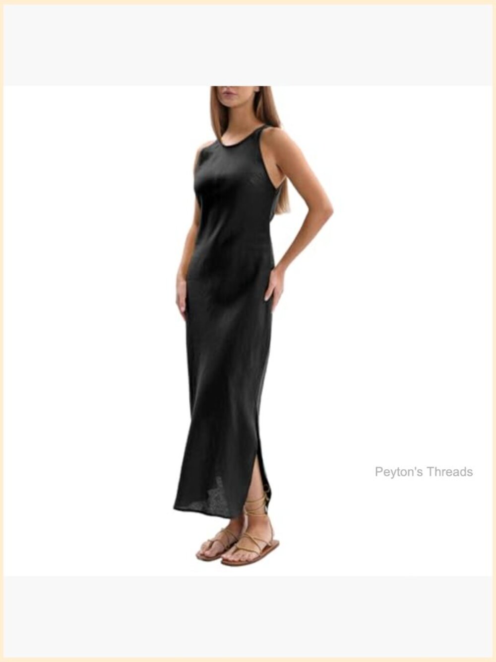 100% Linen Sleeveless Bodycon Maxi Dress with Side Splits - Picture 3 of 6